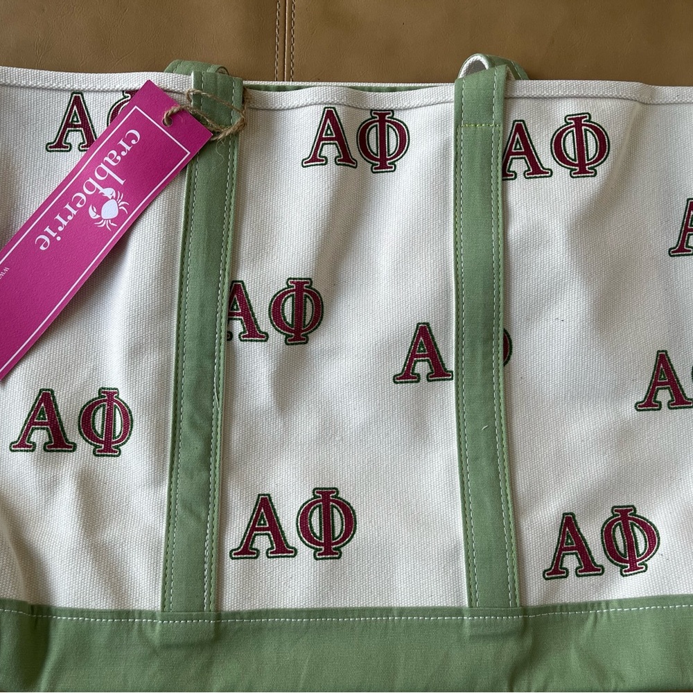 Crabtree White & Green Monogram Canvas Tote